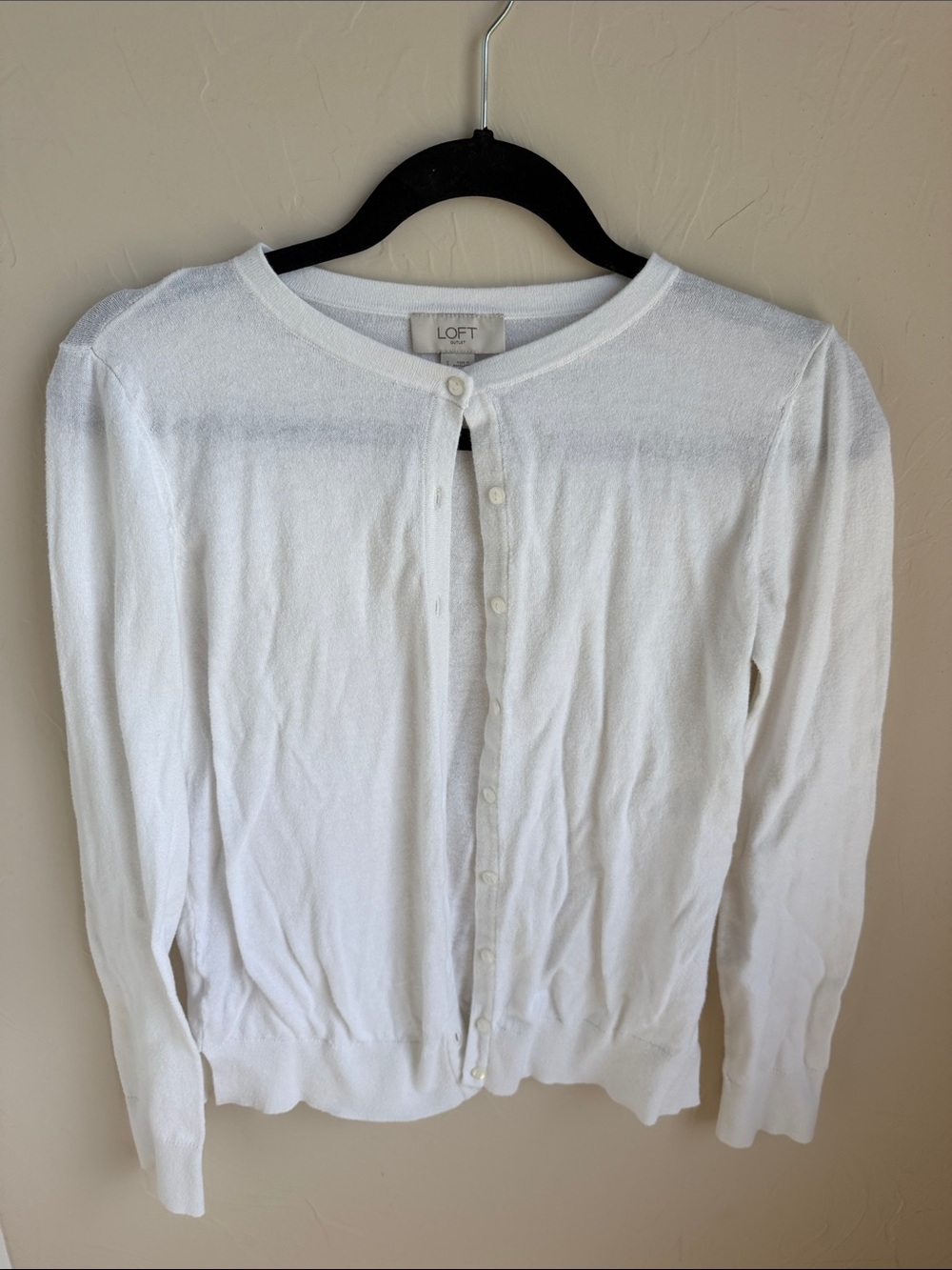 LOFT White Lightweight Button-Front Cardigan